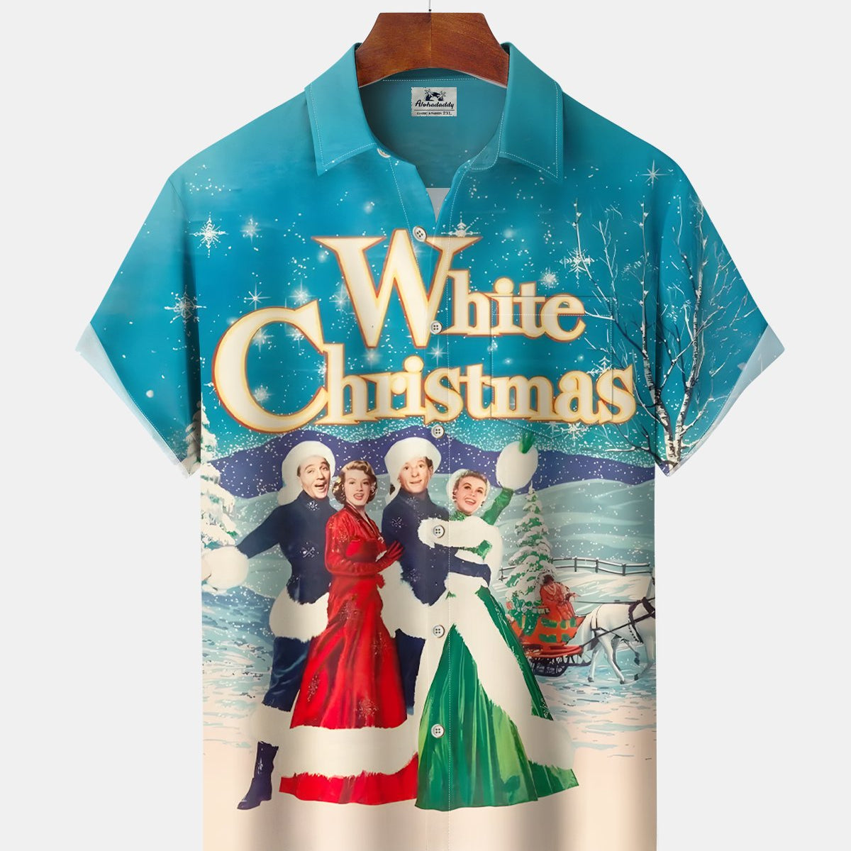 Alohadaddy® Holiday White Christmas Art Print Men's Button Pocket Short Sleeve Shirt Big & Tall