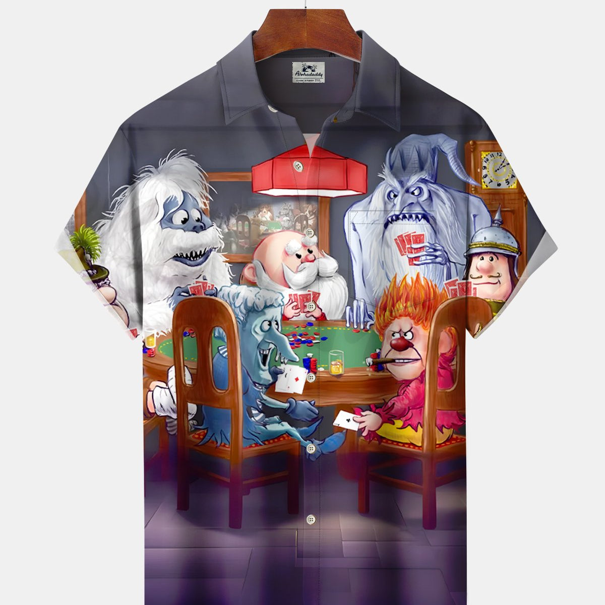 Alohadaddy® Christmas Cartoon Print Men's Button-Down Lapel Pocket Short Sleeve Shirt Big & Tall