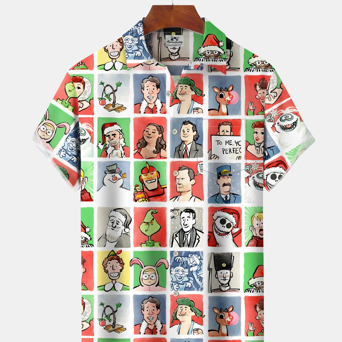 Alohadaddy® Christmas Fun Cartoon Movie Puzzle Pocket Short-Sleeve Shirt