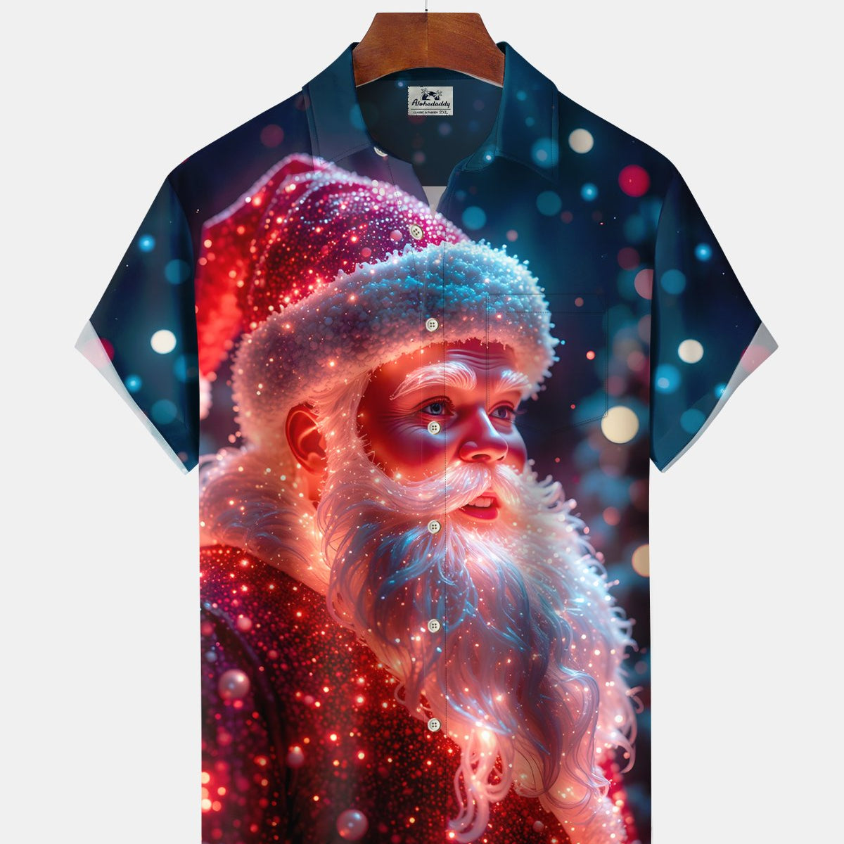 Alohadaddy® Holiday Christmas Santa Claus Lights Gradient Casual Short-Sleeve Shirt