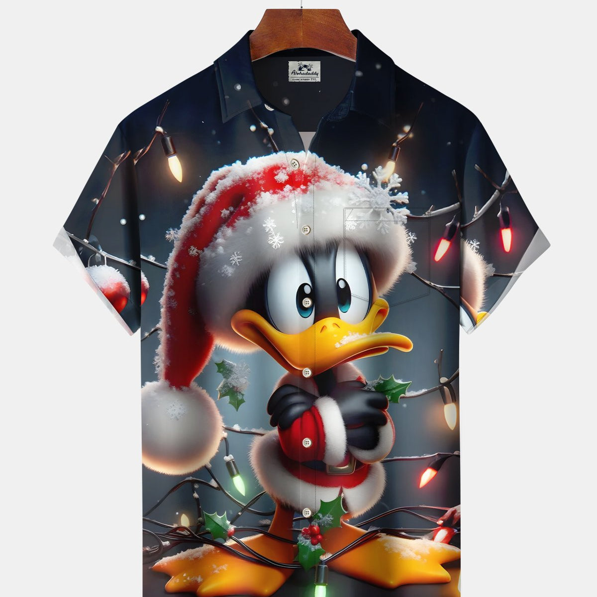 Alohadaddy® Holiday Christmas Lights Cartoon Duck Men's Short-Sleeve Shirt
