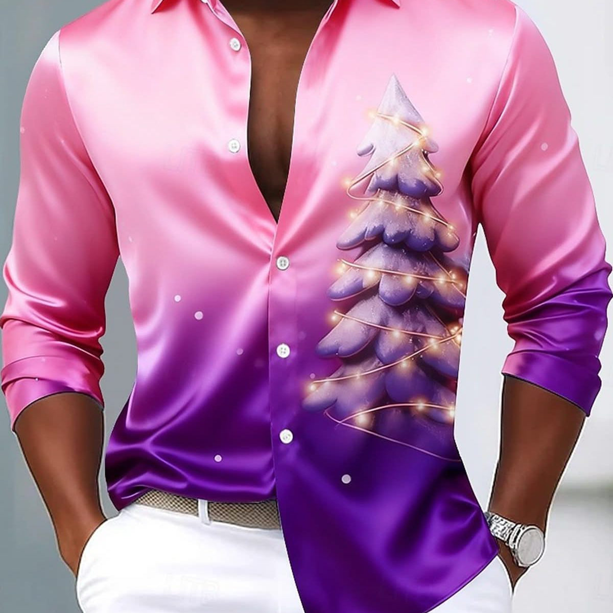 Alohadaddy® Holiday Christmas Tree Abstract 3D Gradient Men's Long-Sleeve Shirt