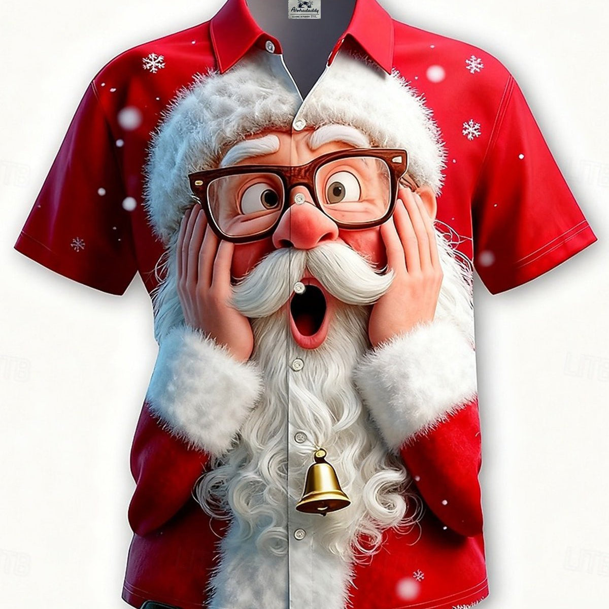 Alohadaddy® Holiday Spooky Santa Claus 3D Christmas Retro Men's Short-Sleeve Shirt