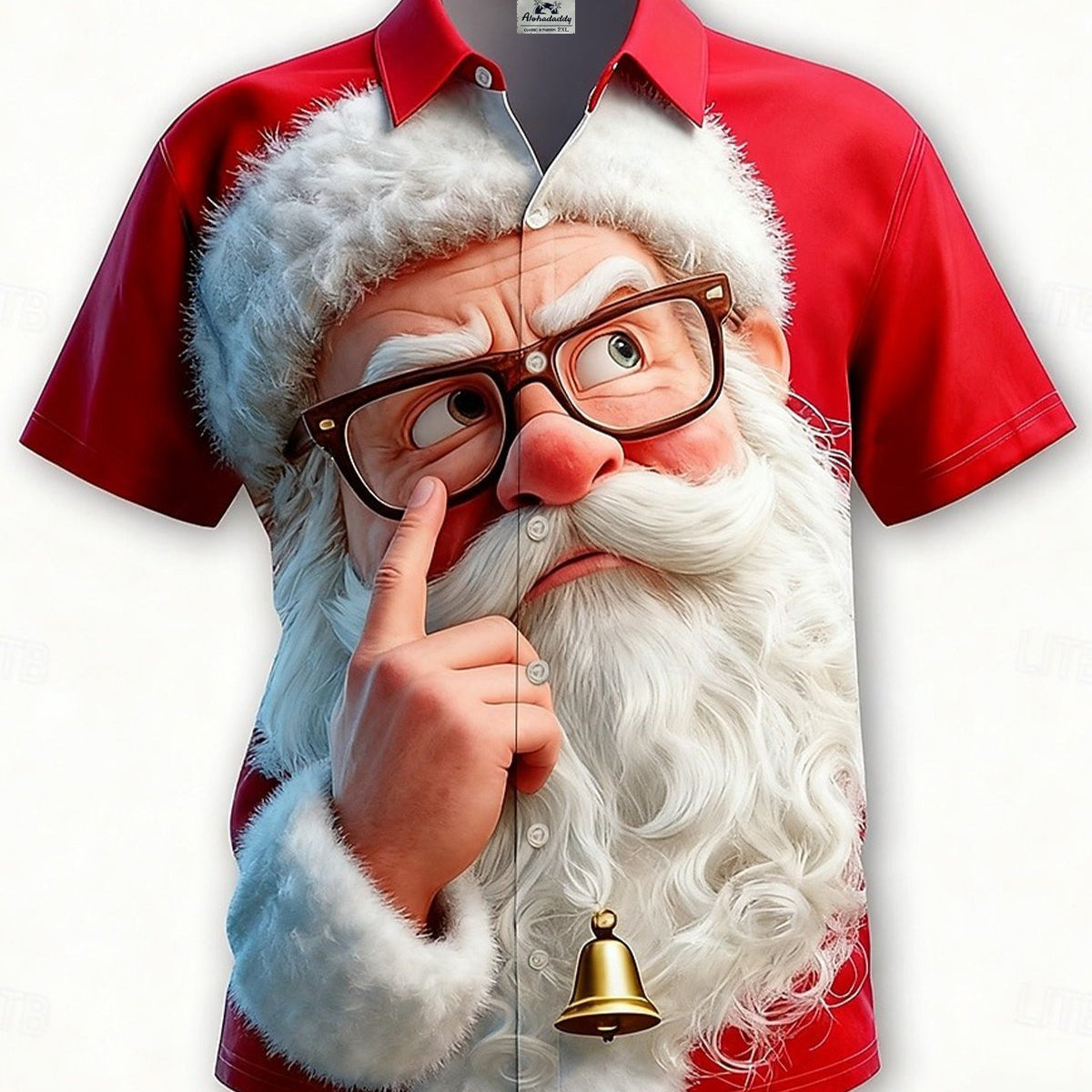 Alohadaddy® Holiday Santa Claus Funny 3D Cartoon Christmas Men's Short-Sleeve Shirt