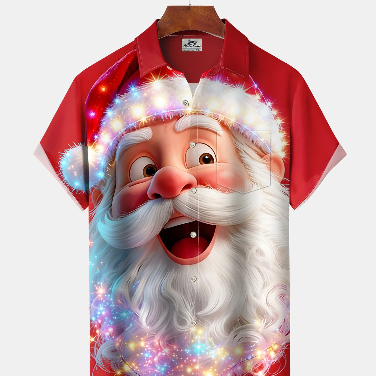 Alohadaddy® Holiday Santa Claus Funny 3D Light Cartoon Christmas Men's Short-Sleeve Shirt