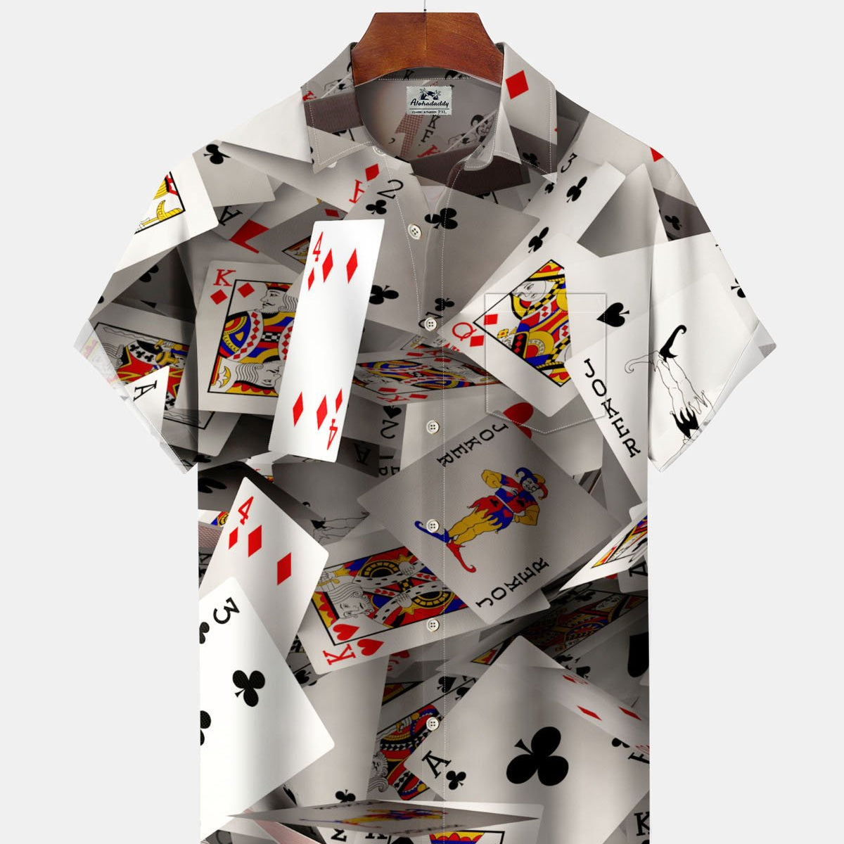 Alohadaddy® Casual 3D Playing Card Print Art Stretch Men's Short-Sleeve Shirt Big & Tall