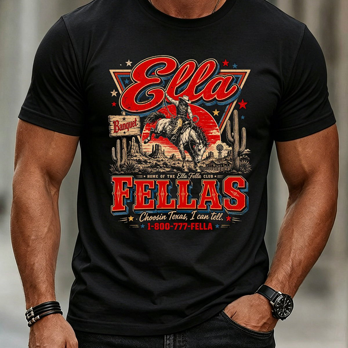 Alohadaddy® Men's Short-Sleeve Crew Neck T-Shirt Vintage Western Cowboy Print