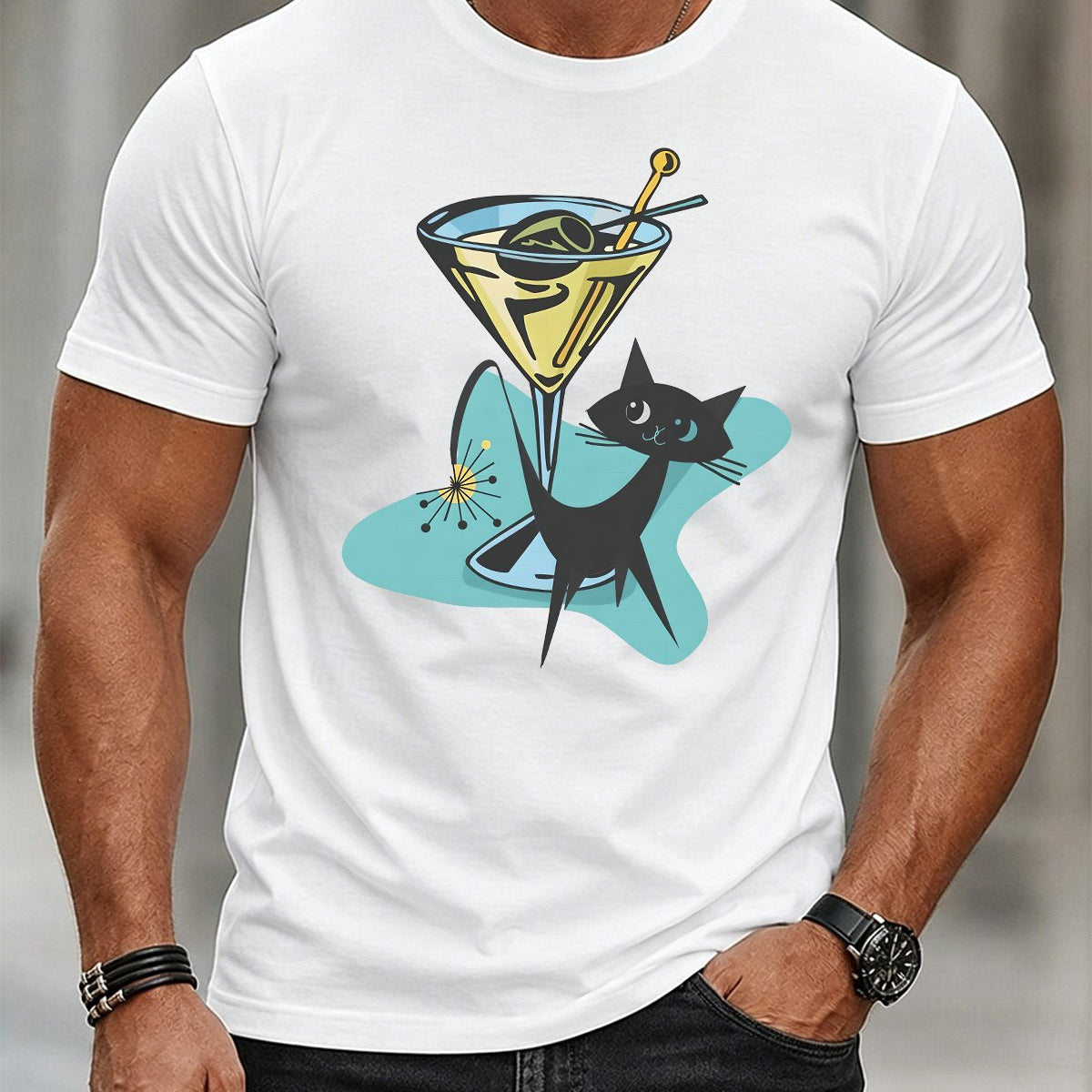 Alohadaddy® Men's Casual Short-Sleeve Crew Neck T-Shirt with Atomic Print