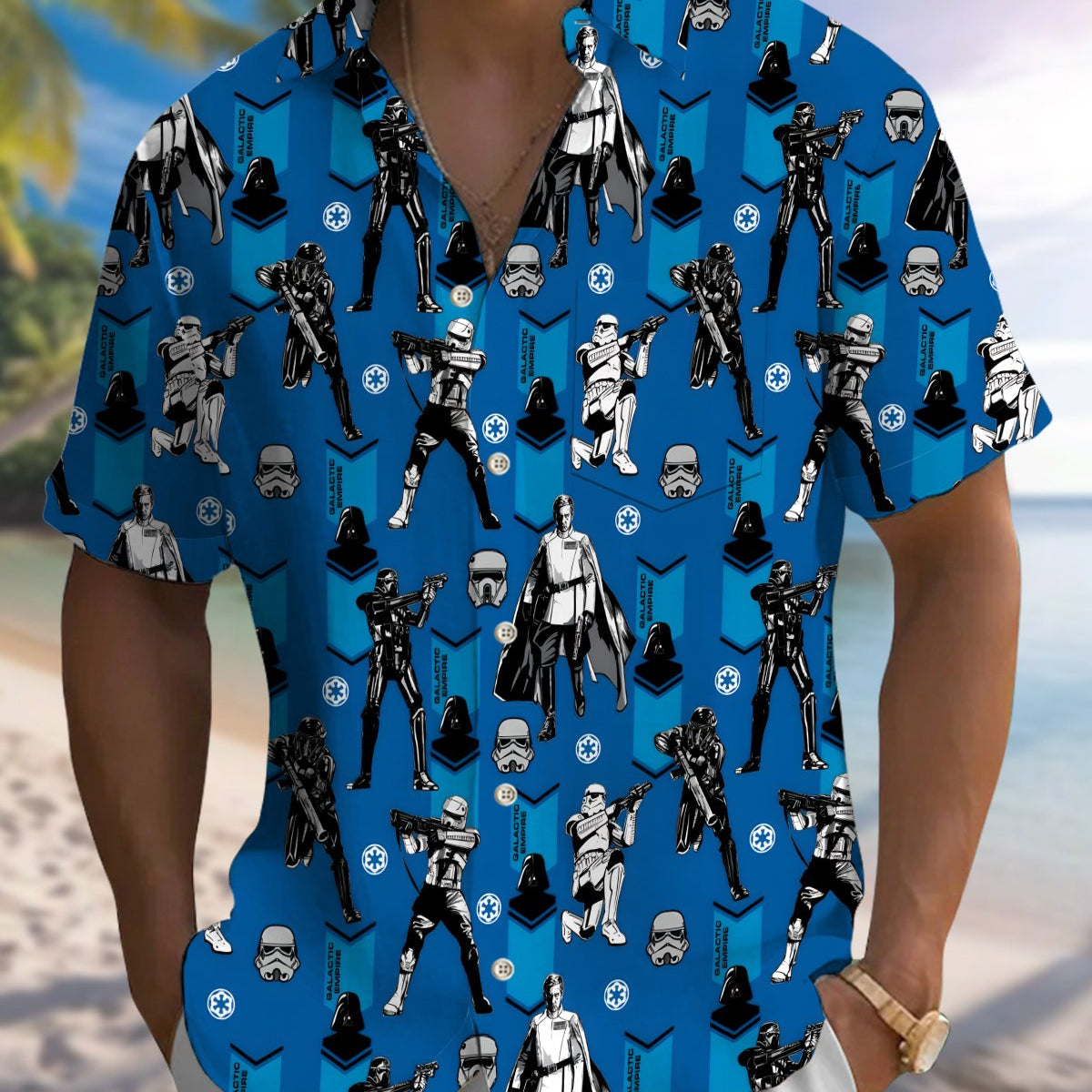 Alohadaddy® Men's Short-Sleeve Button-Down Shirt Vintage Samurai Print with Pocket