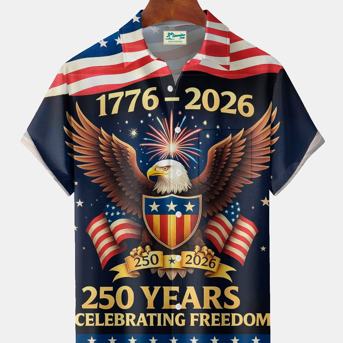 Alohadaddy® Flag 250th Anniversary Print Men's Button-Down Short-Sleeve Shirt Big & Tall