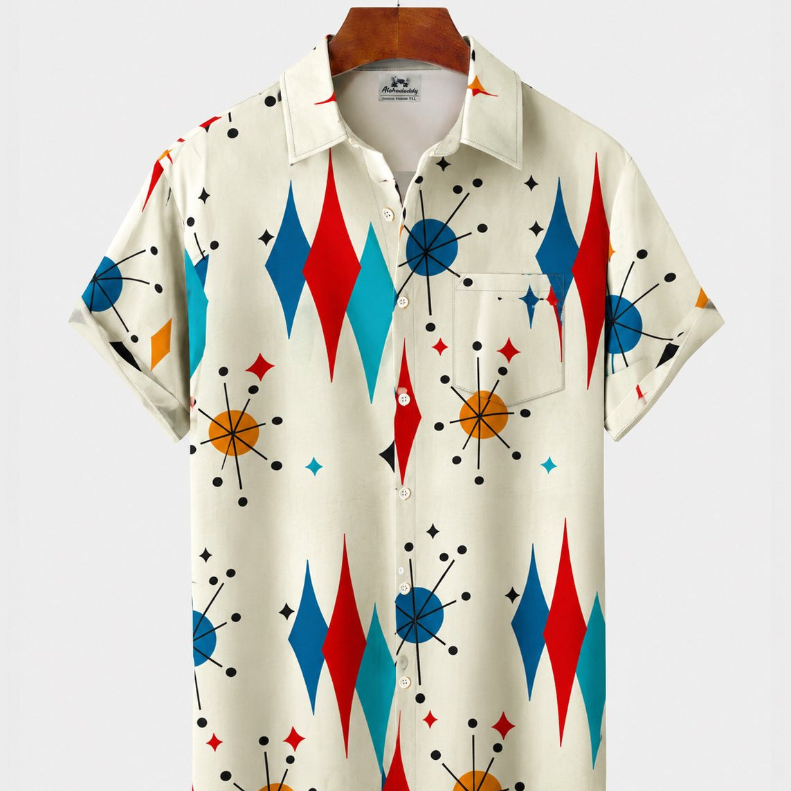 Alohadaddy® Men's Short-Sleeve Button-Down Shirt with Pocket Geometric Print