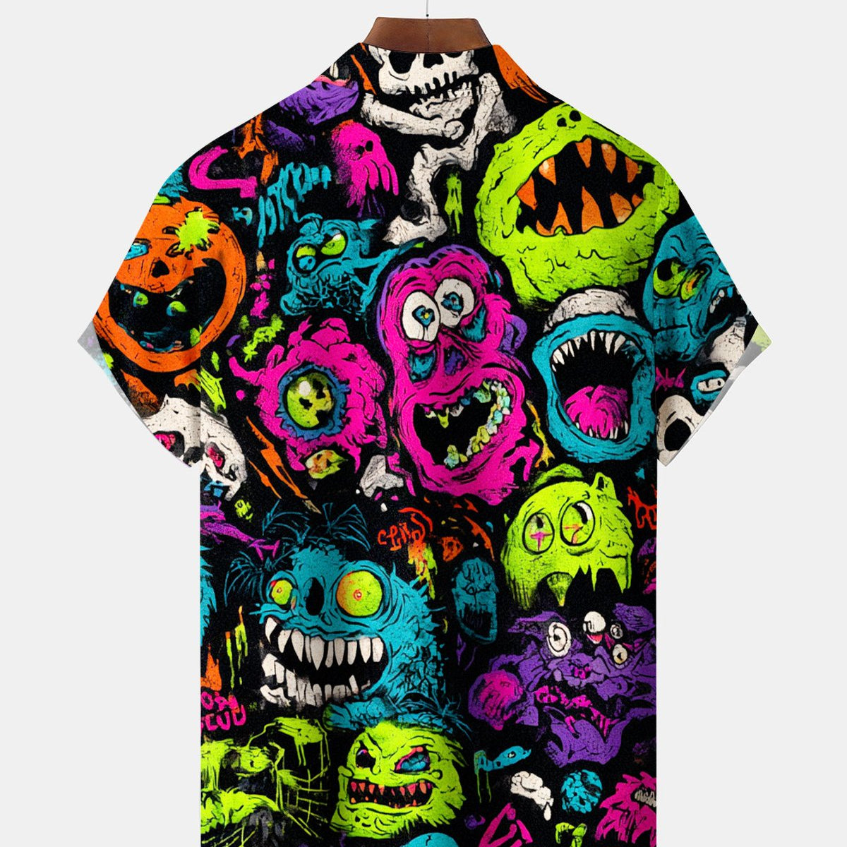 Alohadaddy® Men's Short-Sleeve Button-Down Shirt with Pocket Halloween Print