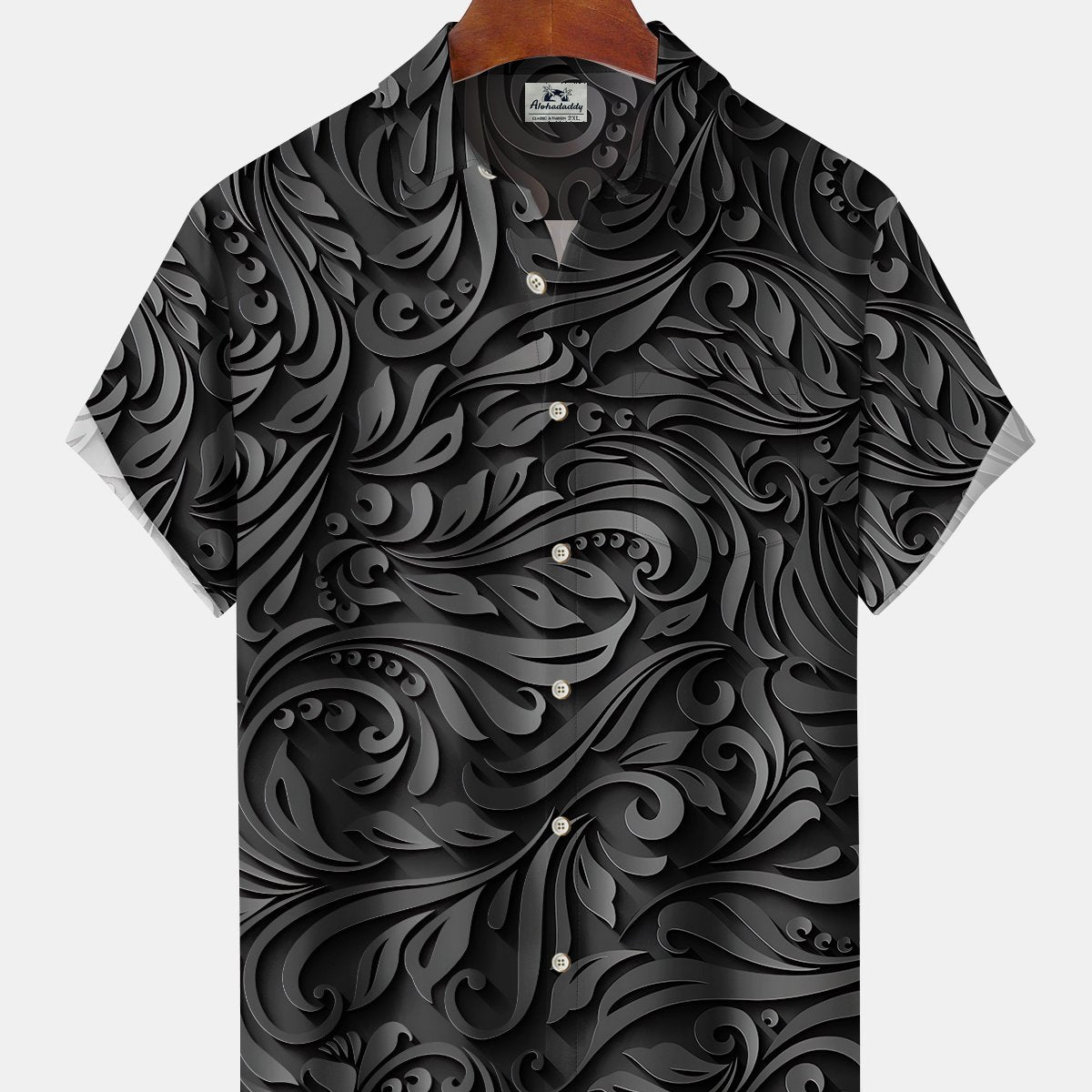 Alohadaddy Casual Collection Plants Dark Pattern Print Art Button Cardigan Pockets Elasticity Long Large Size Short Sleeve Shirt