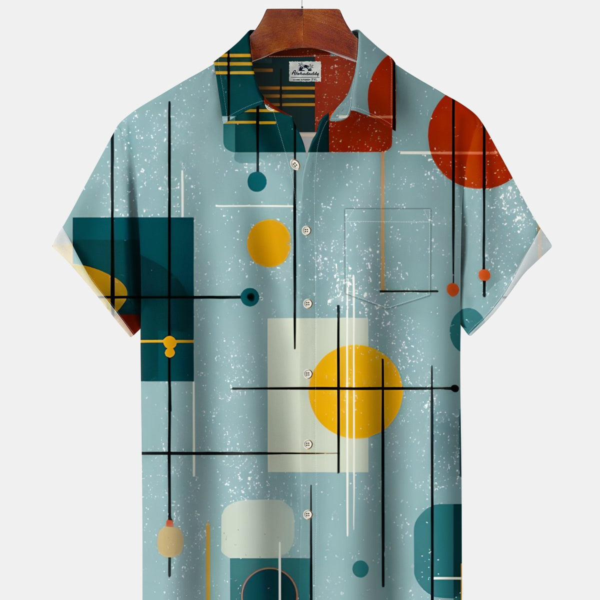 Alohadaddy® Vintage Geometric Print Art Button Pocket Cardigan Men's Short Sleeve Shirt