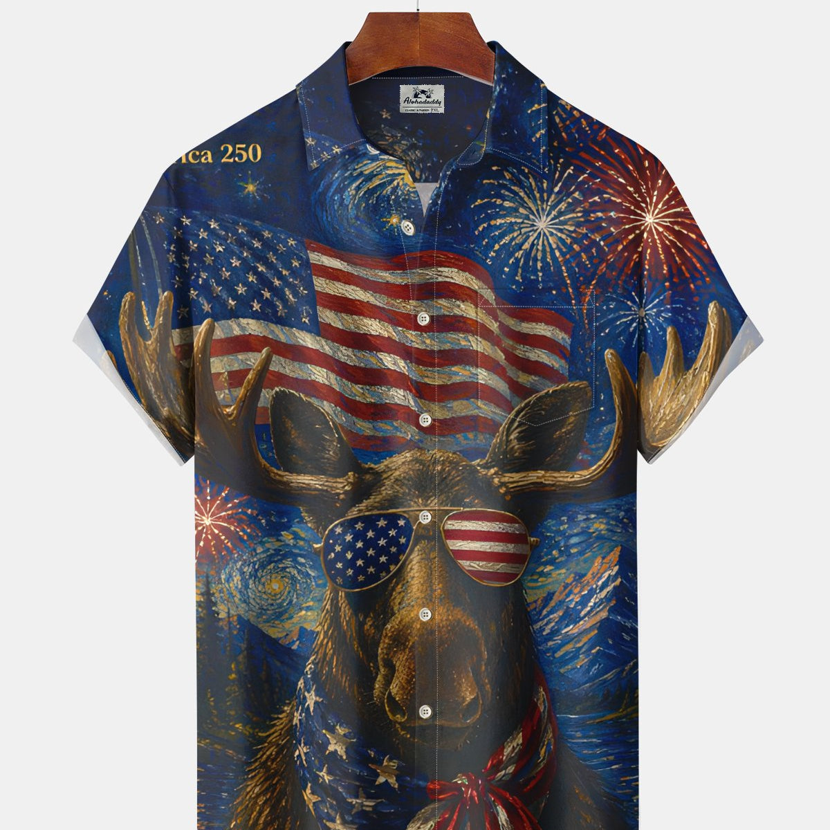 Alohadaddy® Holiday Independence Day Print Art Button Pocket Cardigan Men's Short Sleeve Shirt