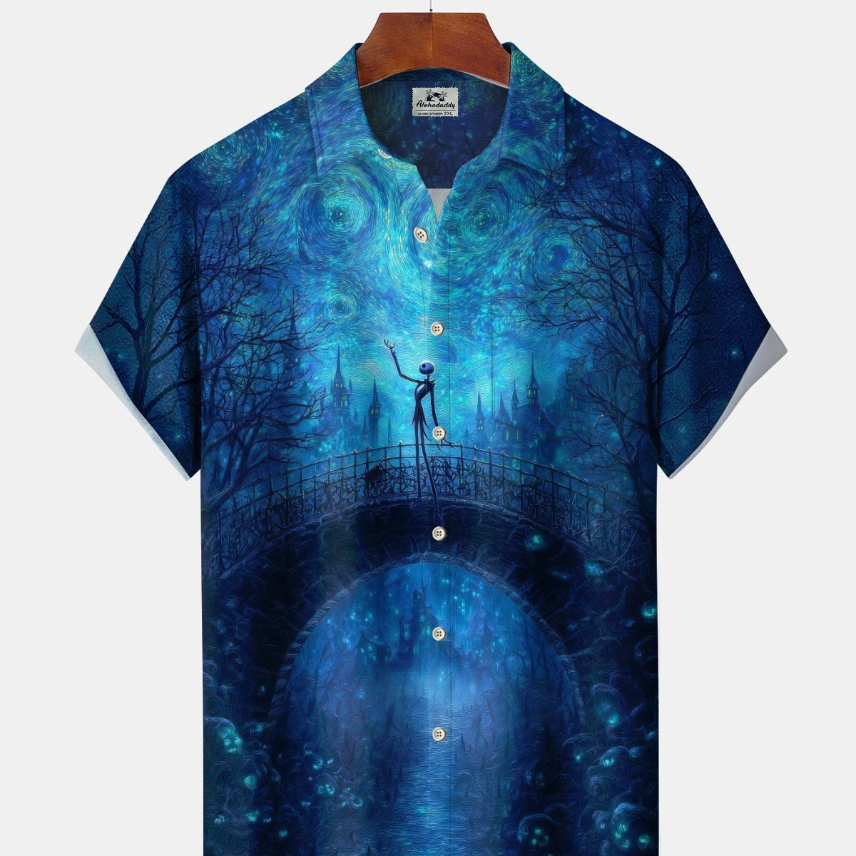 Alohadaddy® Men's Short-Sleeve Button-Down Cardigan Shirt with English Print and Pockets Vintage Style