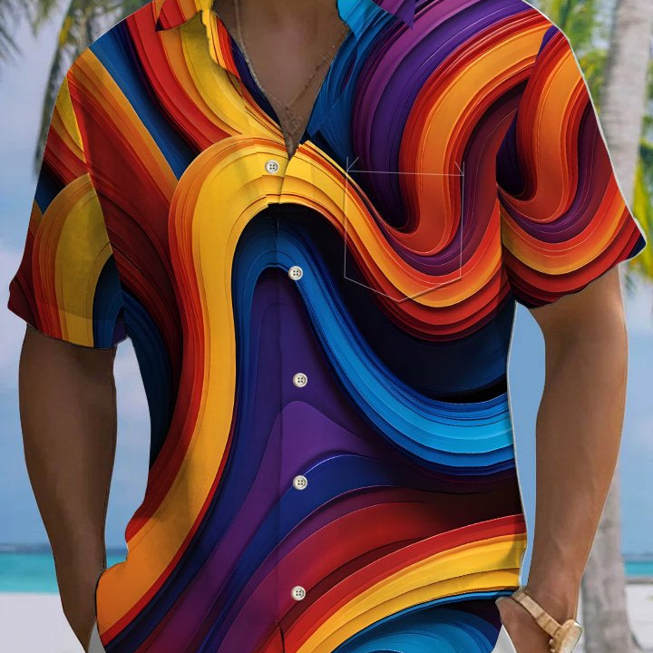 Alohadaddy Casual Collection Abstract Art Print Art Button Cardigan Pockets Fresh Stretch Polyester Short Sleeve Shirt