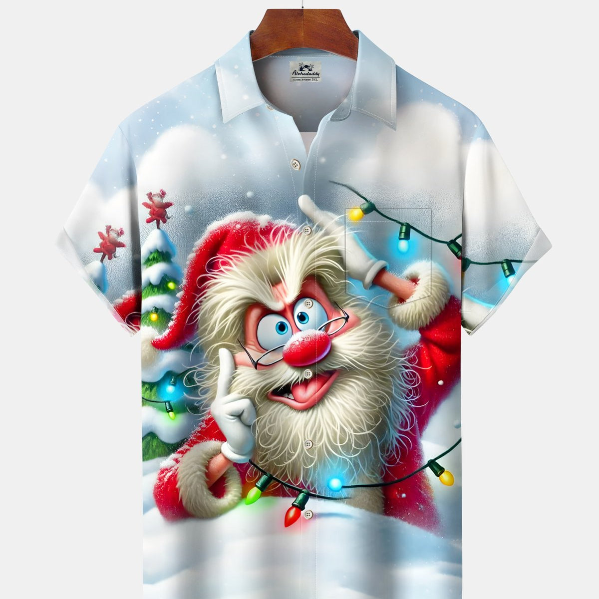 Alohadaddy® Holiday Christmas Funny Santa Claus Lights Men's Short-Sleeve Shirt