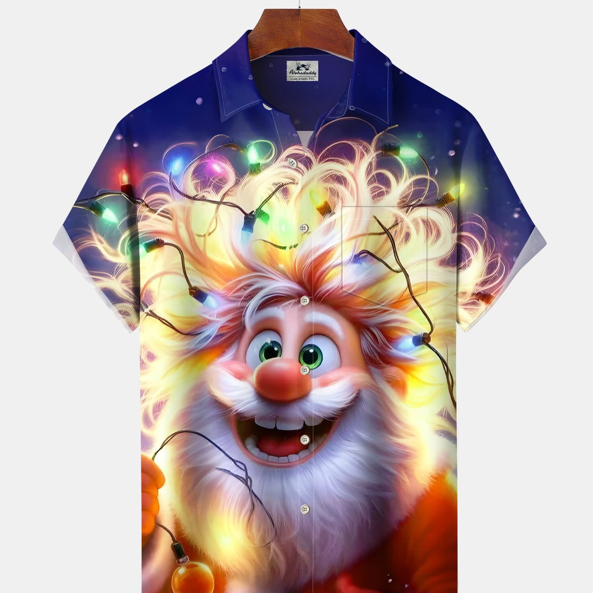 Alohadaddy® Holiday Christmas Santa Art Print Men's Button Pocket Short Sleeve Shirt Big & Tall