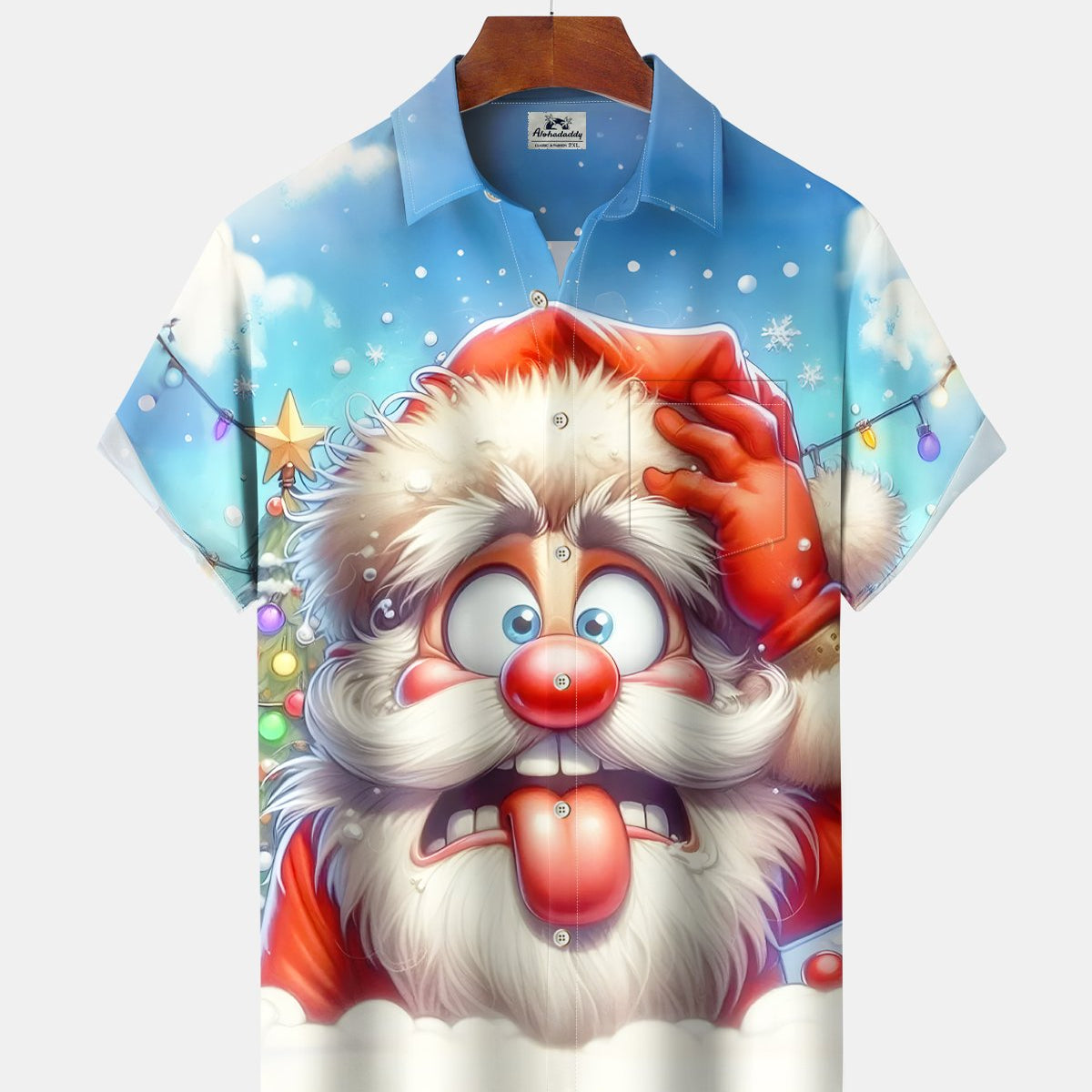 Alohadaddy® Holiday Christmas Santa Claus Lights Men's Short-Sleeve Shirt