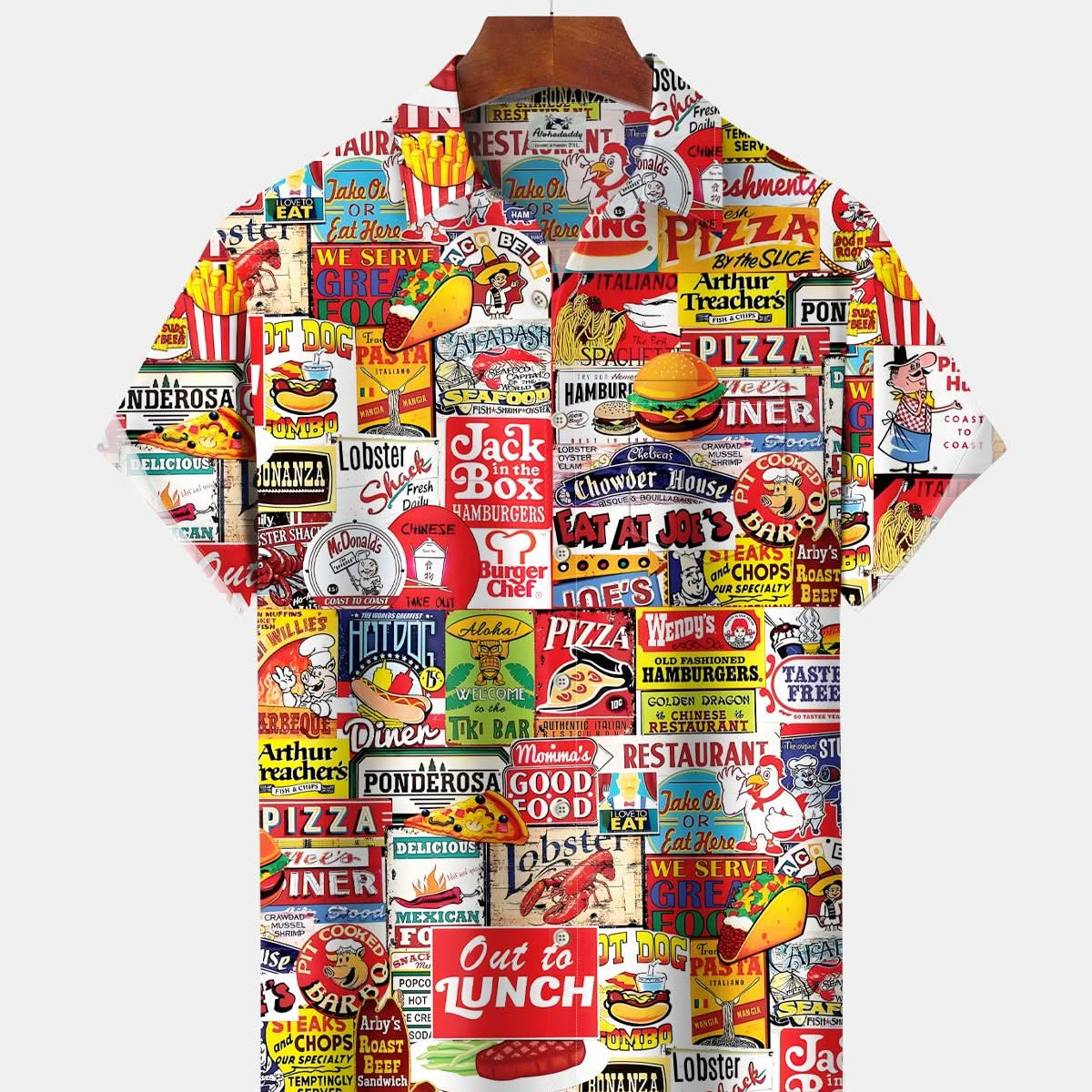 Alohadaddy® Retro Hawaiian Cocktail Poster Pizza Fries Men's Short-Sleeve Shirt