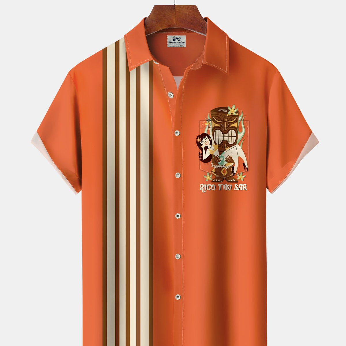 Alohadaddy® Hawaiian Tiki Bar Cocktail Retro Bowling Shirt Short-Sleeved Men's Shirt