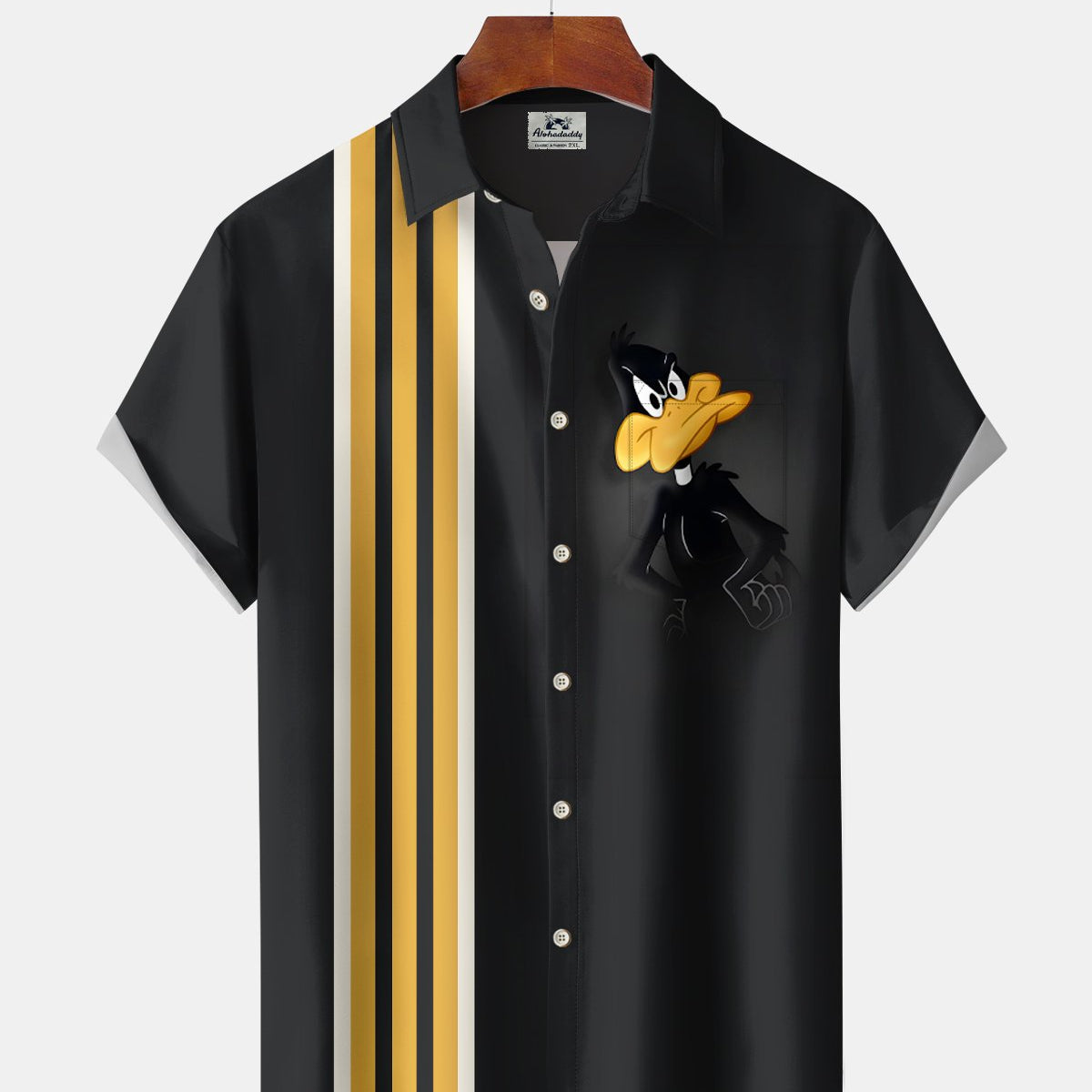 Alohadaddy® Hawaiian Retro Cartoon Daffy Duck Bowling Shirt Short Sleeve Men's Shirt