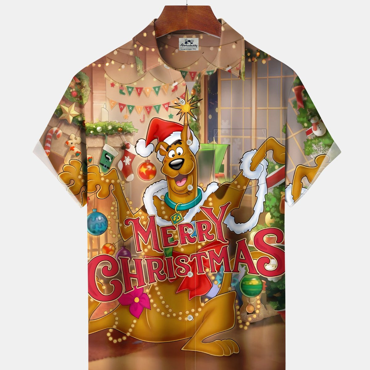 Alohadaddy® Retro Christmas Movie Cartoon Print Men's Button Pocket Short Sleeve Shirt Big & Tall