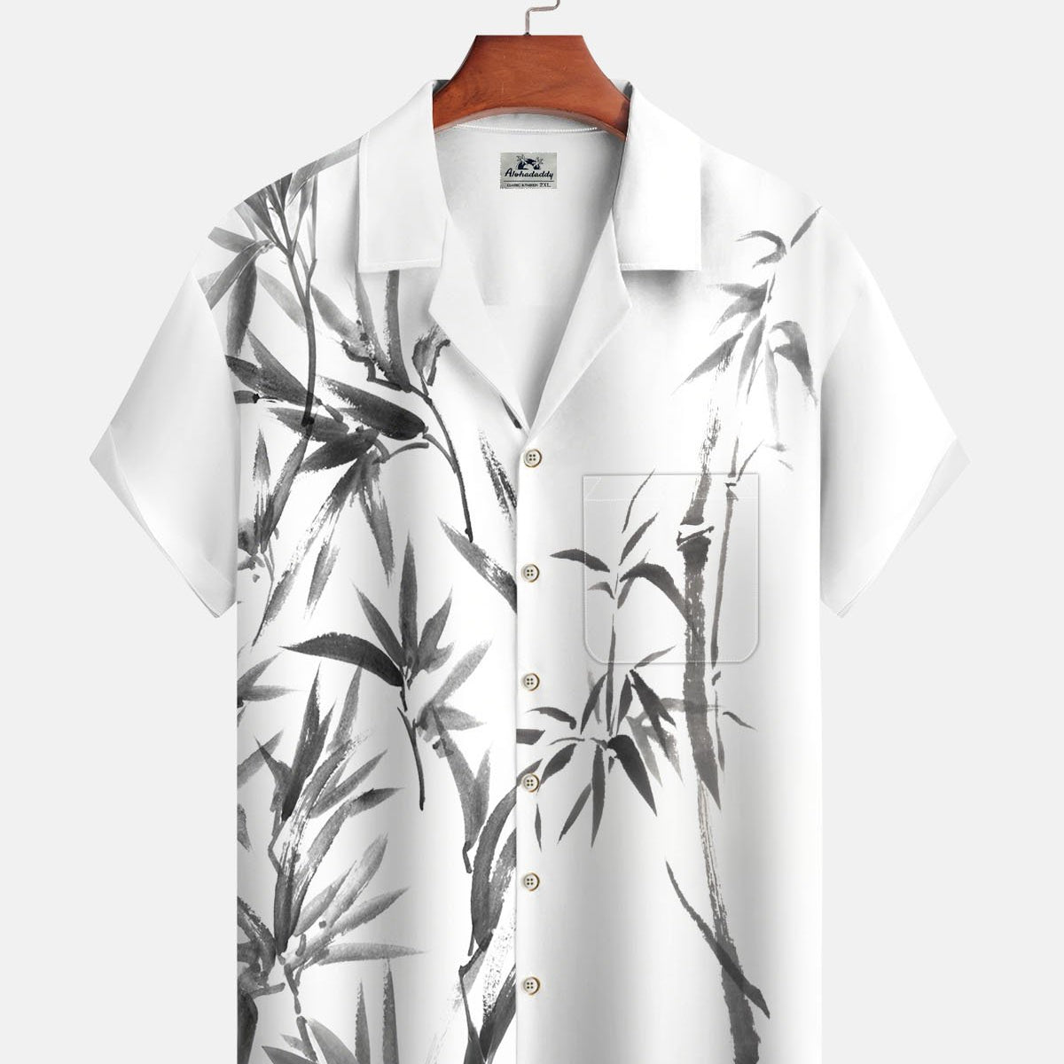 Alohadaddy® Casual Bamboo Print Artistic Button Pocket Cardigan Men's Short Sleeve Shirt Big & Tall