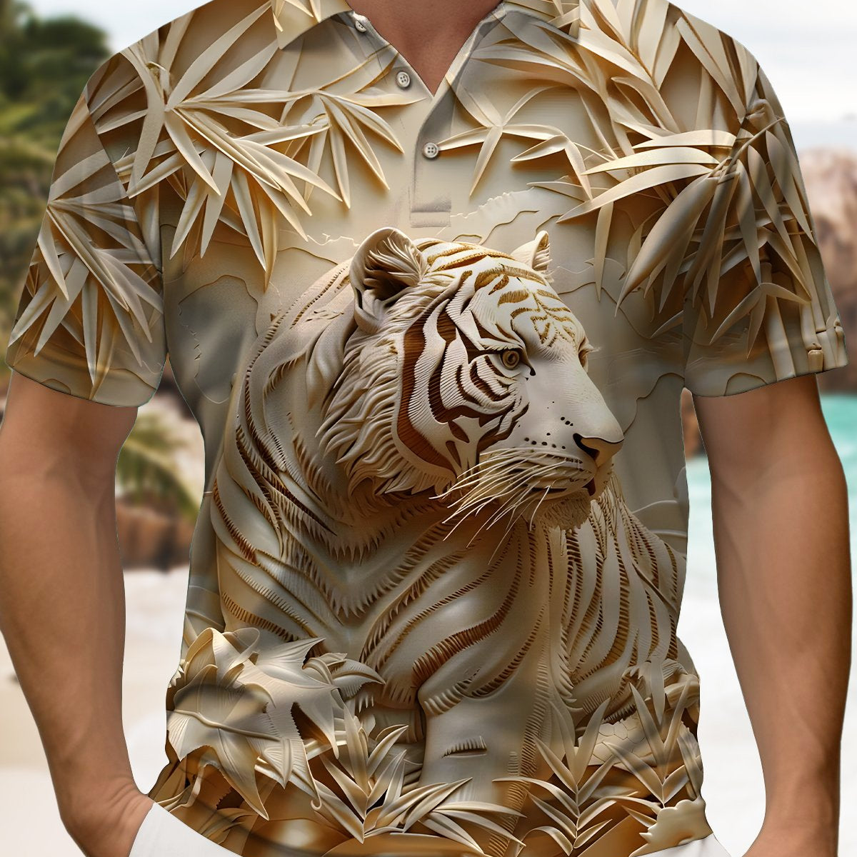 Alohadaddy® Retro 3D Abstract Tiger Short-Sleeve Polo Shirt