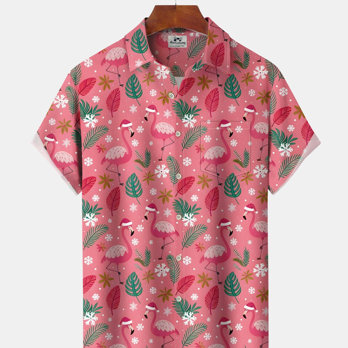 Alohadaddy® Hawaiian Holiday Flamingo Christmas Men's Short-Sleeve Shirt