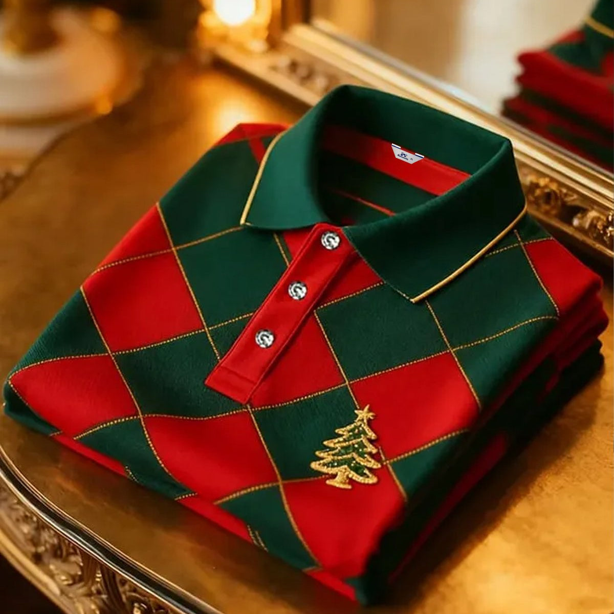 Alohadaddy® Basic Christmas Holiday Men's Color Block Diamond Pattern Fashion Short-Sleeve Polo Shirt