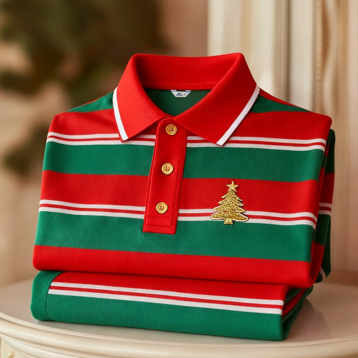 Alohadaddy® Basic Christmas Holiday Men's Color Block Striped Short-Sleeve Polo Shirt