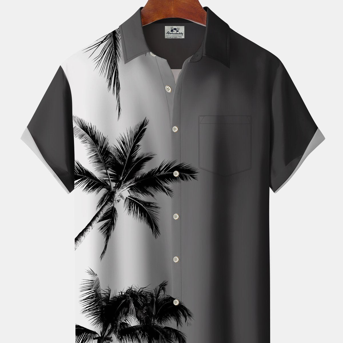 Alohadaddy Deep Gray Ombre Coconut Trees Casual Cotton-Blend Plus Size Shirts
