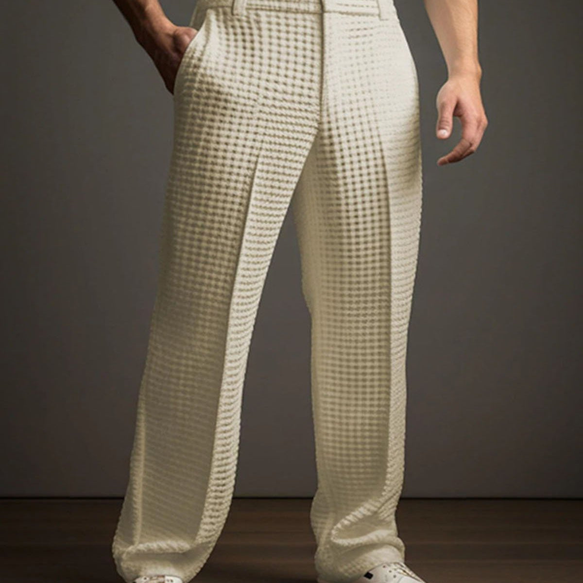 Alohadaddy® Men's Solid Color Waffle Straight Leg Casual Pants