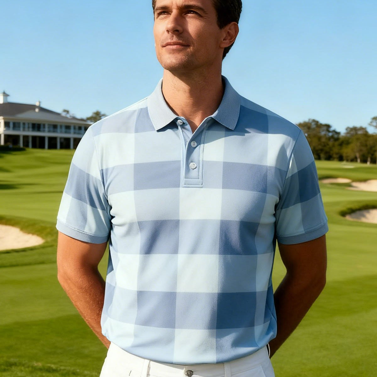 Alohadaddy® Men's Basic Casual Check Geometric Short-Sleeve Polo Shirt