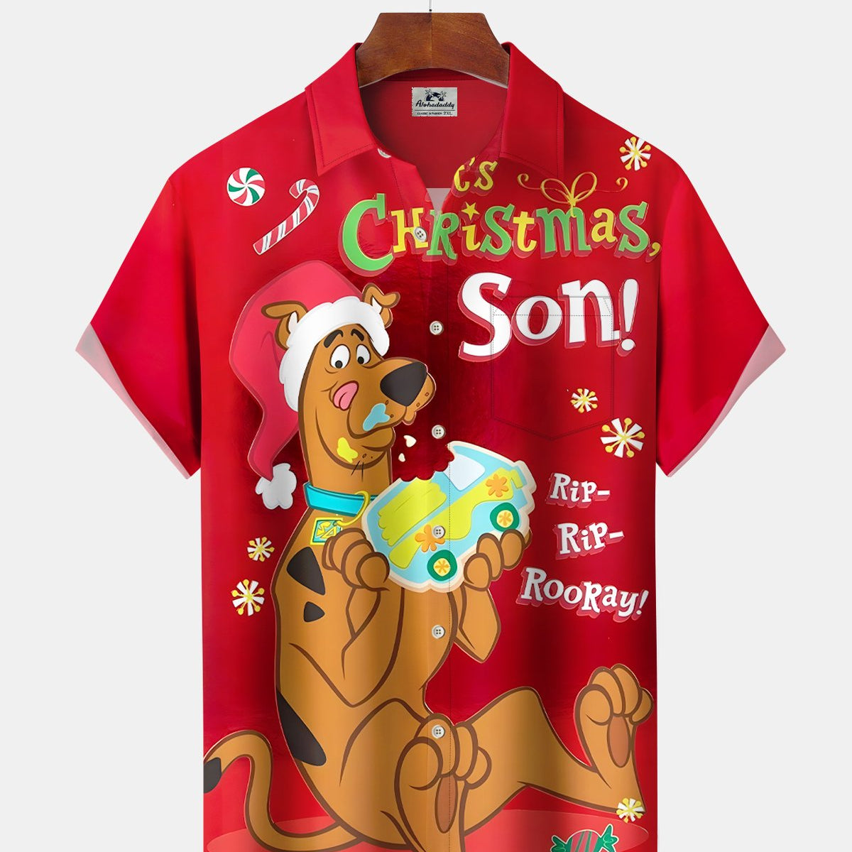 Alohadaddy® Holiday Christmas Cartoon Puppy Short-Sleeve Shirt