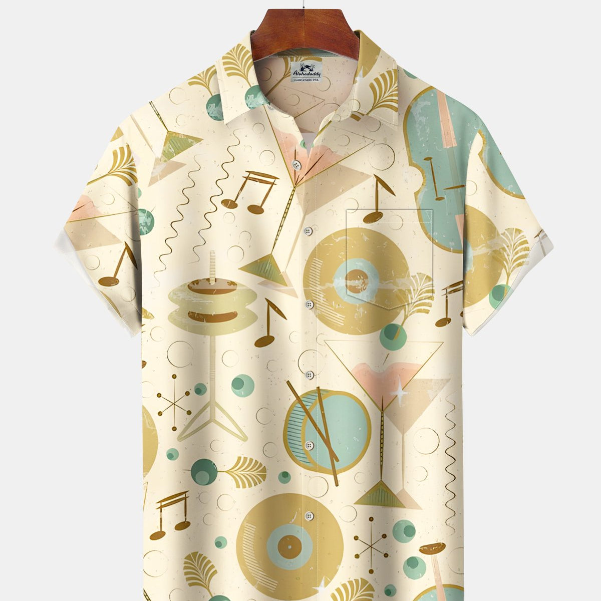 Alohadaddy® Retro Atomic Geometric Cocktail Note Men's Short-Sleeve Shirt