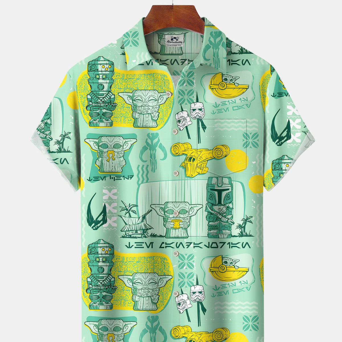 Alohadaddy® Hawaiian Tiki Tropical Plant Movie Spaceship Short-Sleeve Shirt