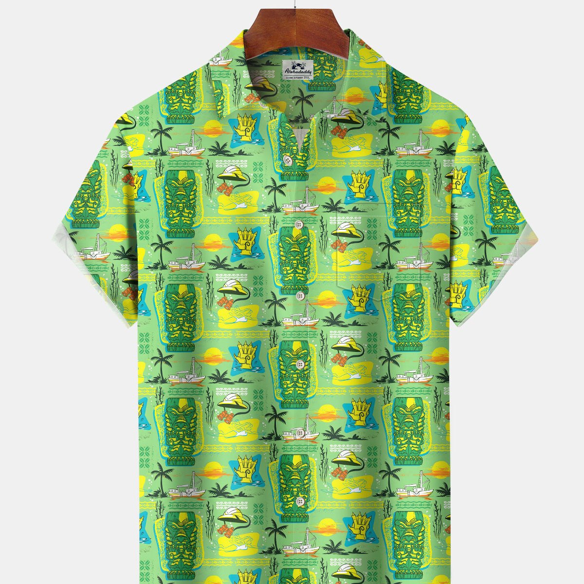 Alohadaddy® Hawaiian Tiki Tropical Plant Movie Coconut Tree Short-Sleeve Shirt
