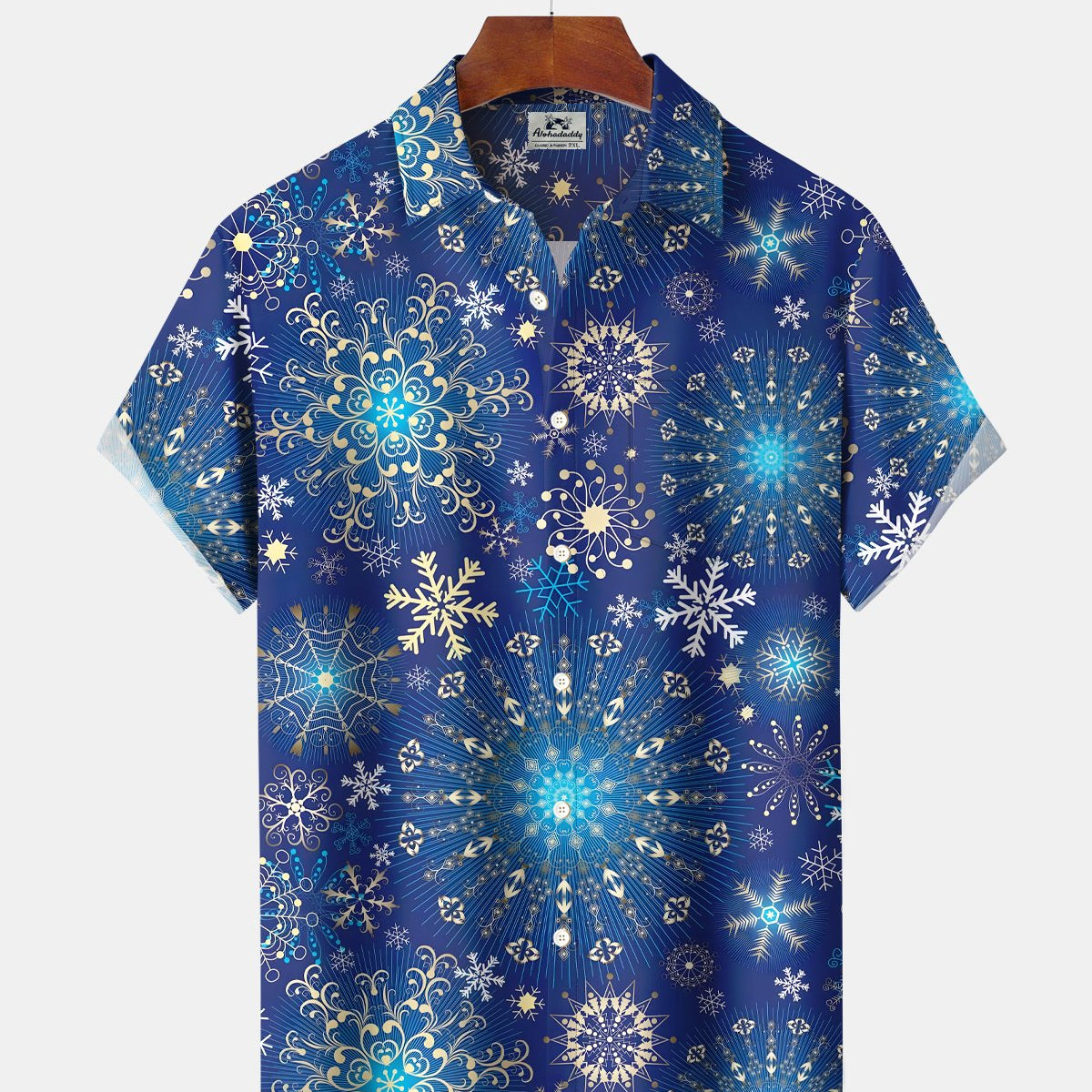 Alohadaddy® Men's Holiday Christmas Snowflake Short-Sleeve Hawaiian Shirt