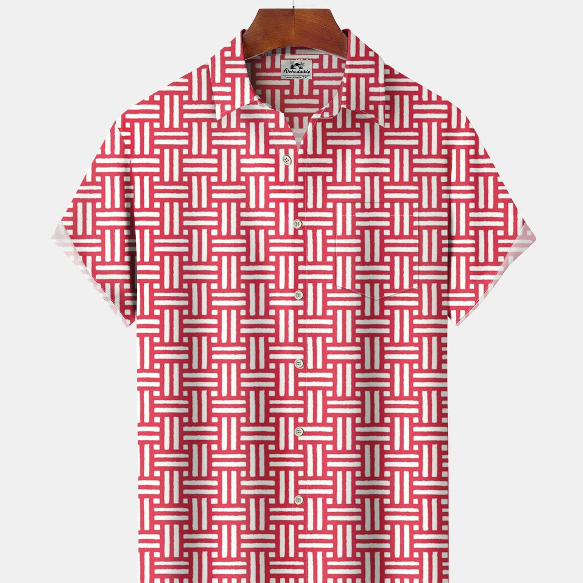 Alohadaddy® Casual Geometric Print Art Pocket Button Stretch Men's Short Sleeve Shirt Big & Tall