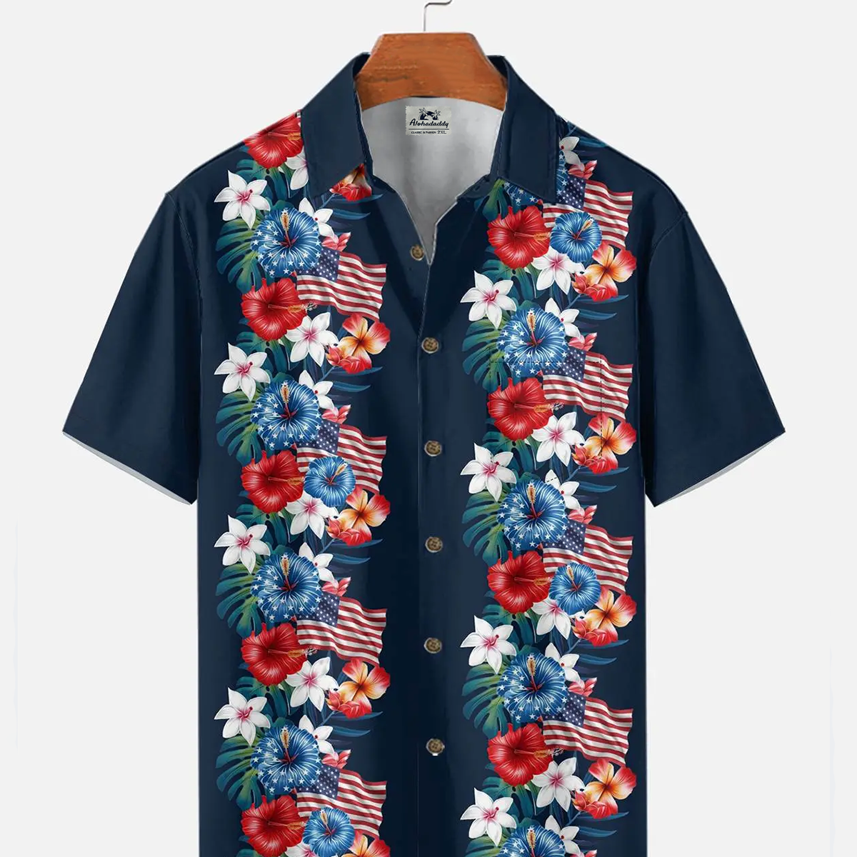 Alohadaddy® Vintage Flag Floral Print Art Button Pocket Cardigan Men's Short Sleeve Shirt