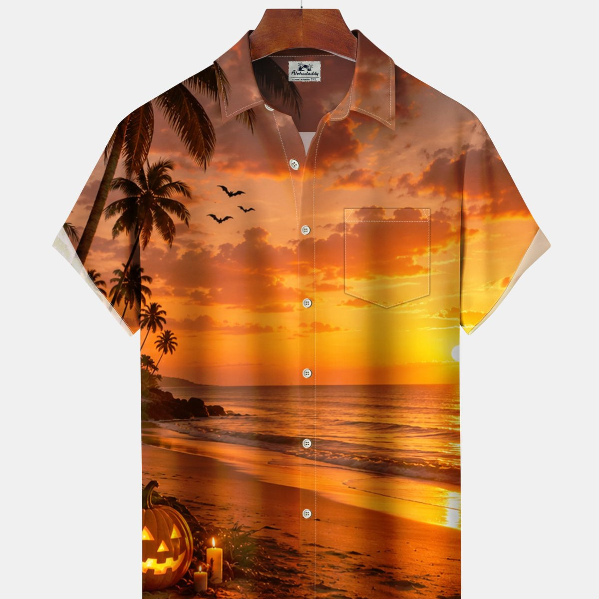 Alohadaddy® Men's Short-Sleeve Button-Down Shirt Hawaiian Ocean-Themed Art Print with Pocket