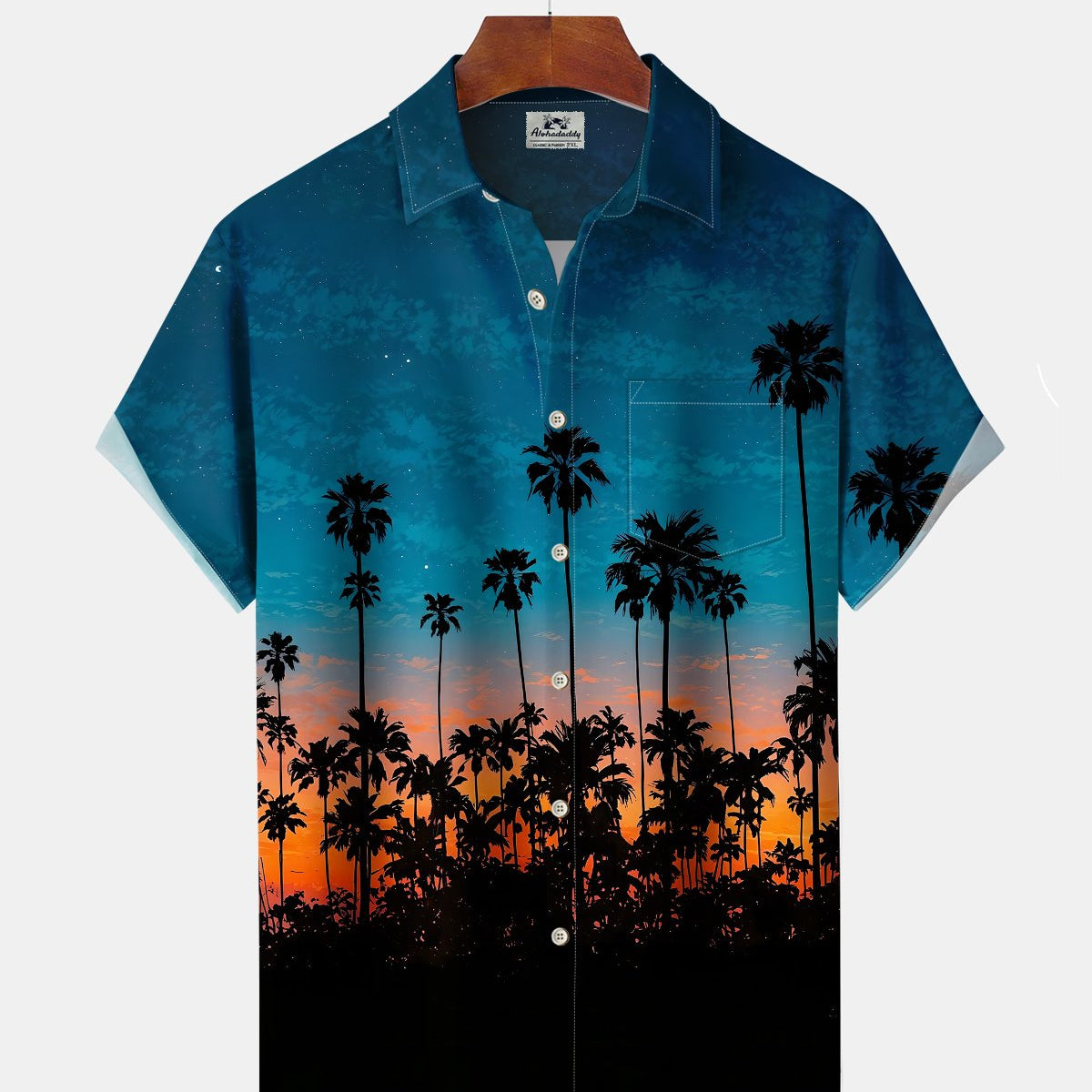 Alohadaddy® Men's Short-Sleeve Button-Down Shirt with Palm Tree Print and Chest Pocket