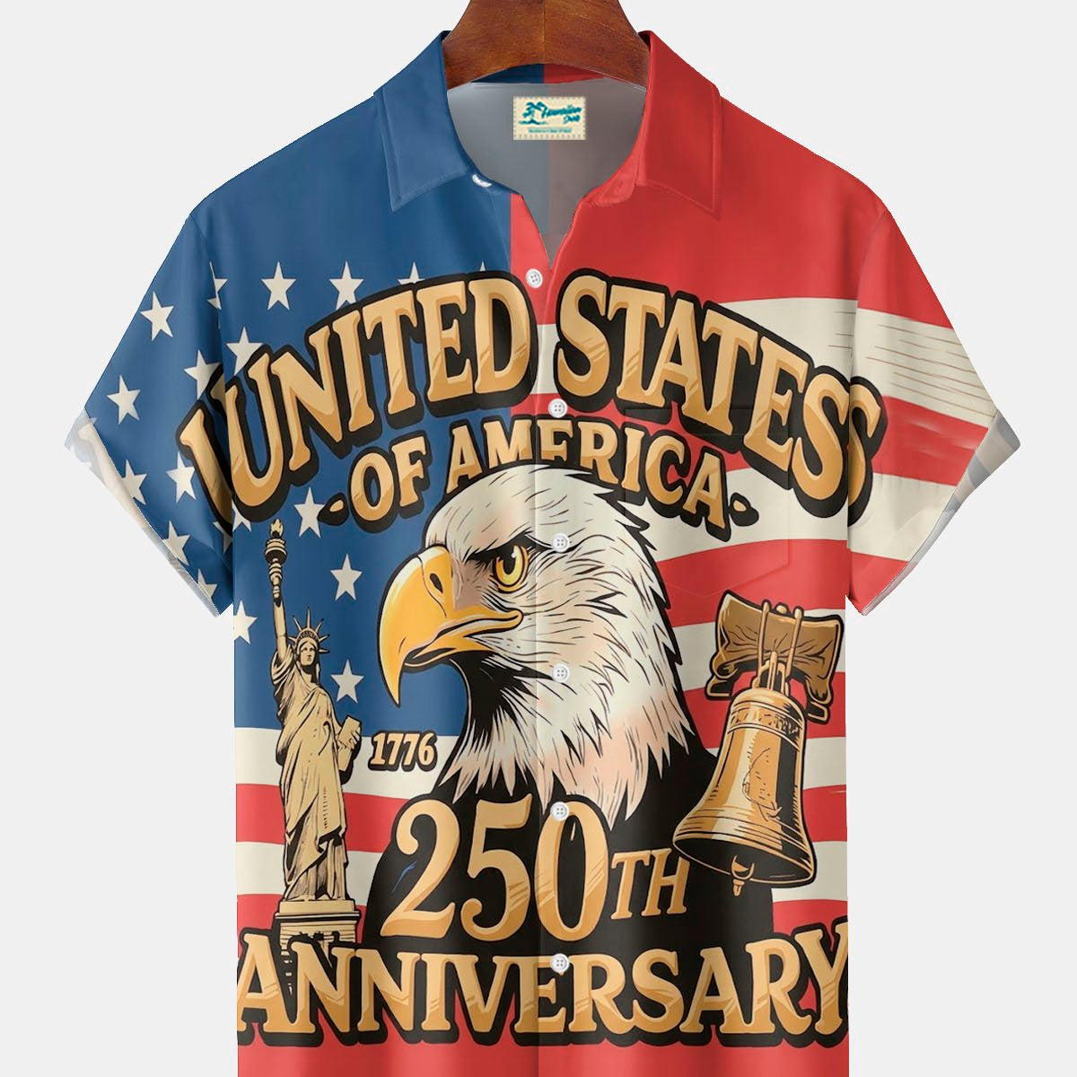 Alohadaddy® Flag 250th Anniversary Print Men's Button-Down Short-Sleeve Shirt Big & Tall