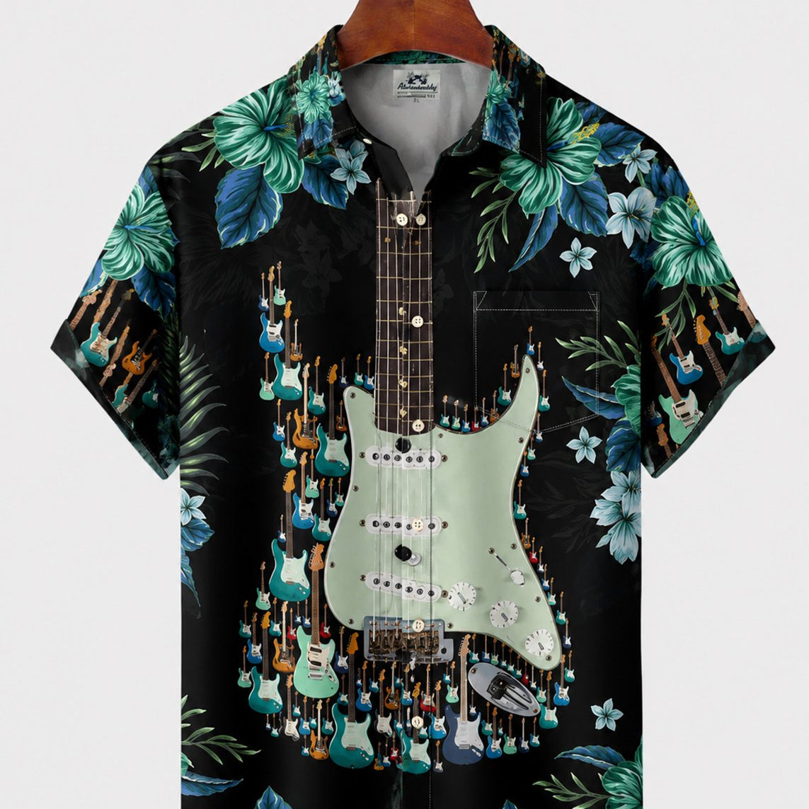 Alohadaddy® Men's Short-Sleeve Button-Down Shirt with Pocket Music Print