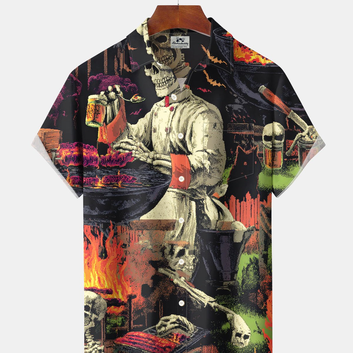 Alohadaddy® Men's Short-Sleeve Button-Down Shirt with Pocket Halloween Print