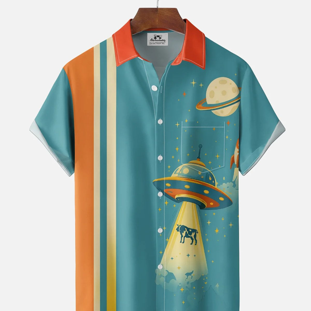 Alohadaddy® Men's Short-Sleeve Button-Down Shirt with Pocket Universe Print