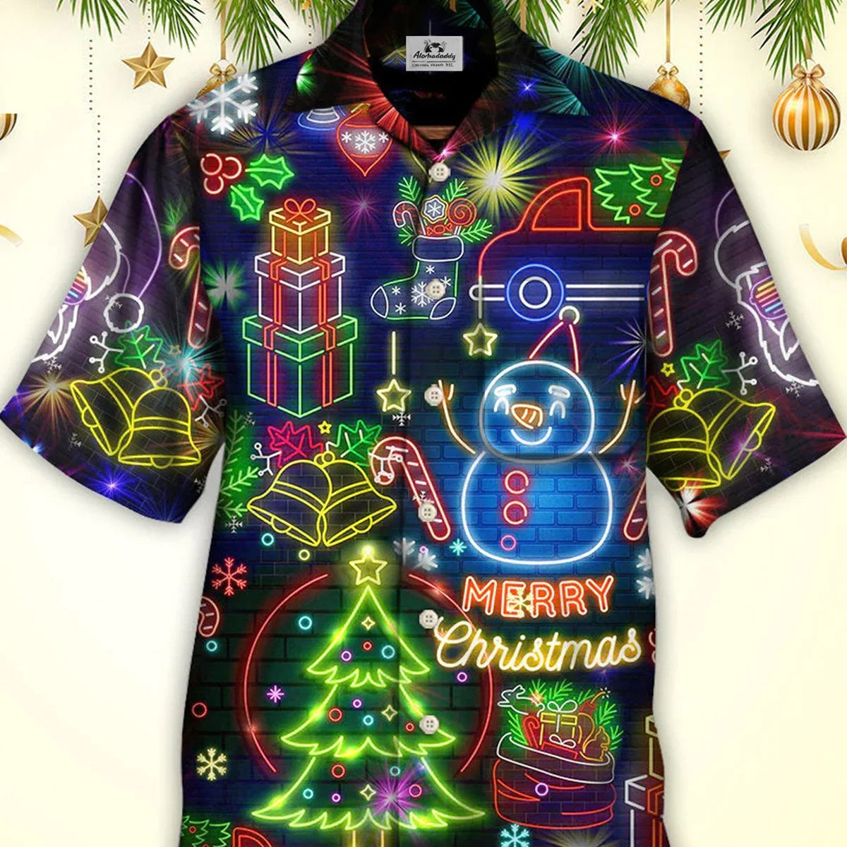 Alohadaddy® Men's Short-Sleeve Button-Down Shirt with Pocket Christmas Print